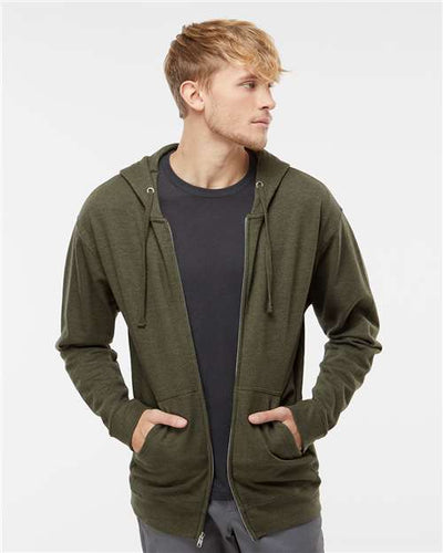 Independent Trading Co. SS4500Z Midweight Full-Zip Hooded Sweatshirt - Army Heather - model front