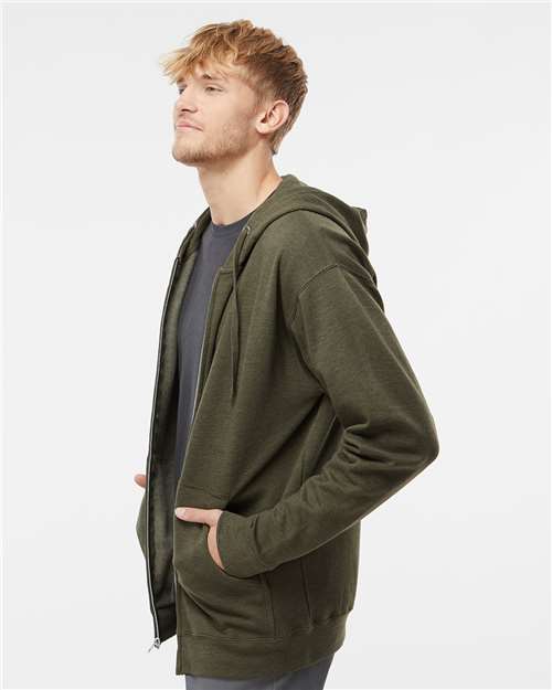 Independent Trading Co. SS4500Z Midweight Full-Zip Hooded Sweatshirt - Army Heather - model side