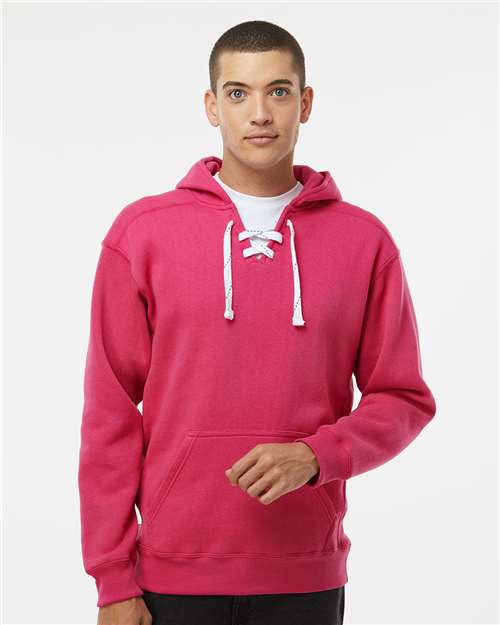 J. America 8830 Men's Sport Lace Hooded Sweatshirt - Wildberry - model front