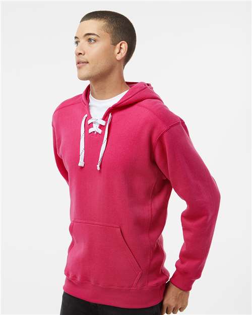 J. America 8830 Men's Sport Lace Hooded Sweatshirt - Wildberry - model side