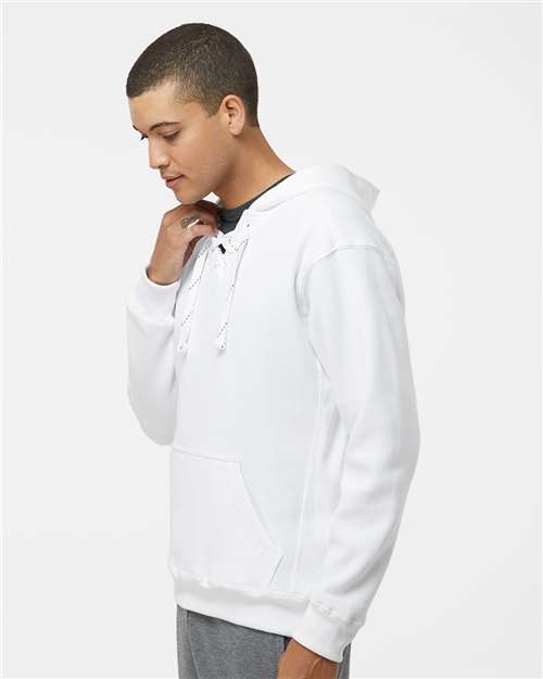 J. America 8830 Men's Sport Lace Hooded Sweatshirt - White - model side