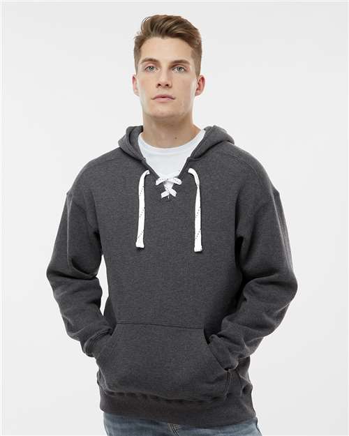 J. America 8830 Men's Sport Lace Hooded Sweatshirt - Charcoal Heather - model front