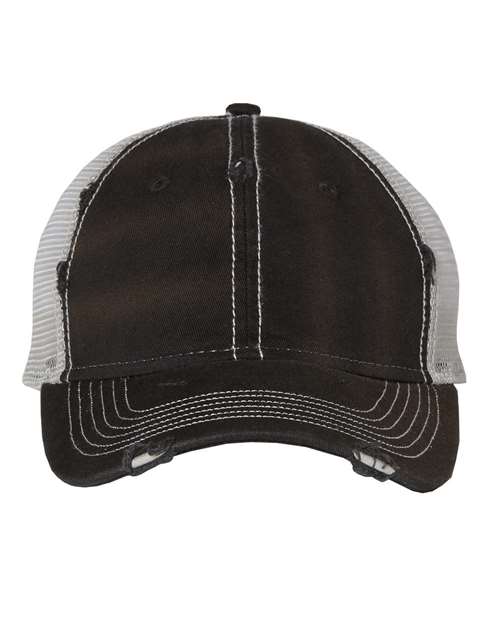 Valucap 3150 Bounty Dirty-Washed Mesh-Back Cap - Black/ Silver - front