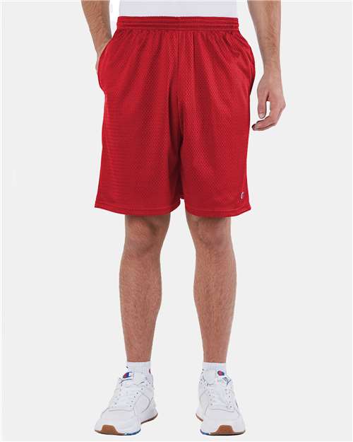 Champion S162 Unisex 9" Mesh Shorts with Pockets - Scarlet - model front
