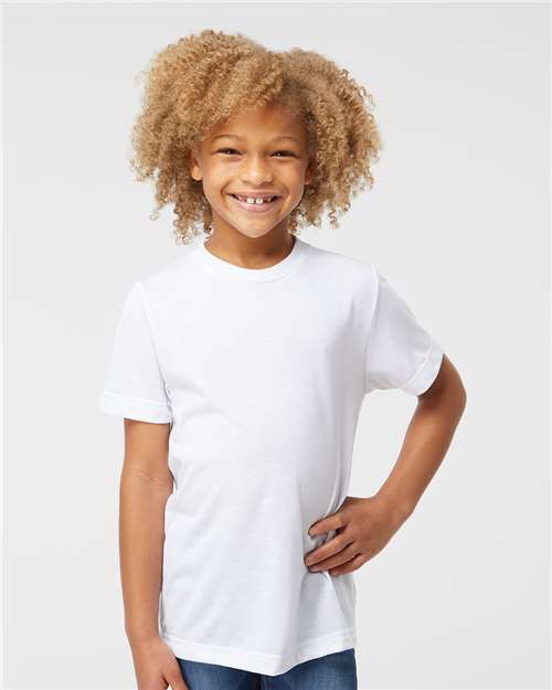 SubliVie 1210 Youth Polyester Sublimation Tee - White - model front