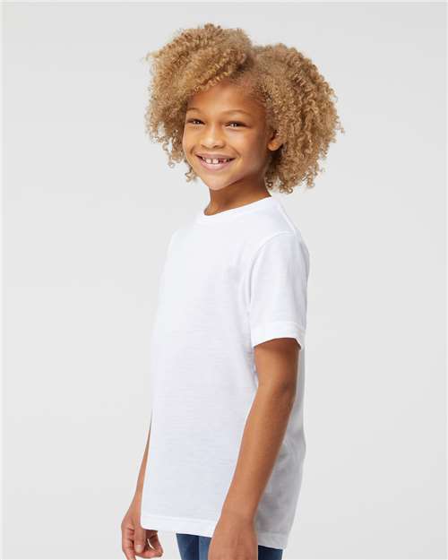 SubliVie 1210 Youth Polyester Sublimation Tee - White - model side