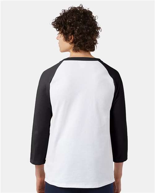 Champion T137 Unisex Raglan Sleeve Baseball T-Shirt - White/ Black - model back