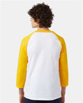 Champion T137 Unisex Raglan Sleeve Baseball T-Shirt - White/ Gold - model back