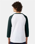 Champion T137 Unisex Raglan Sleeve Baseball T-Shirt - White/ Dark Green - model back