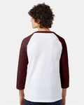 Champion T137 Unisex Raglan Sleeve Baseball T-Shirt - White/ Maroon - model back