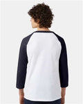Champion T137 Unisex Raglan Sleeve Baseball T-Shirt - White/ Navy - model back