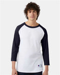 Champion T137 Unisex Raglan Sleeve Baseball T-Shirt - White/ Navy - model front