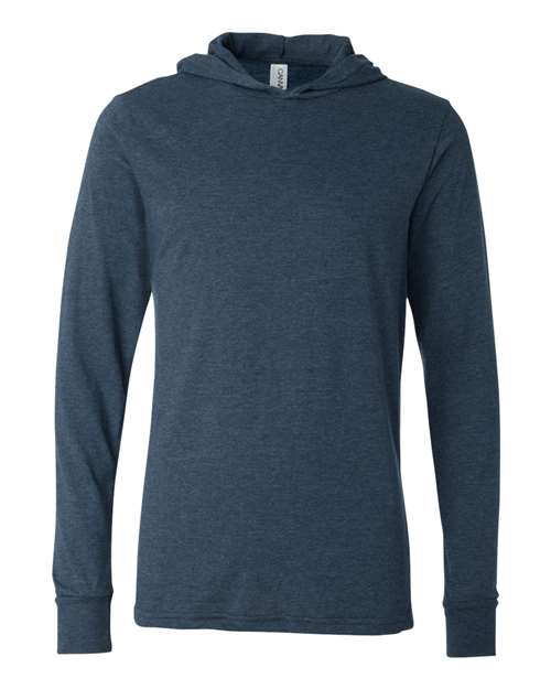 BELLA + CANVAS 3512 Unisex Jersey Hooded Long Sleeve Tee - Heather Navy - front