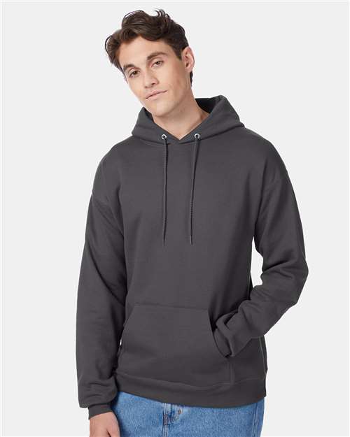 Hanes P170 EcoSmart Hooded Sweatshirt - Smoke Grey - model front
