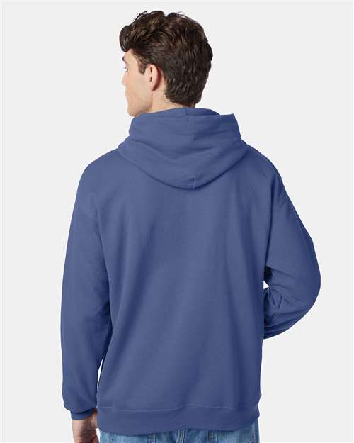 Hanes P170 EcoSmart Hooded Sweatshirt - Denim Blue - model back