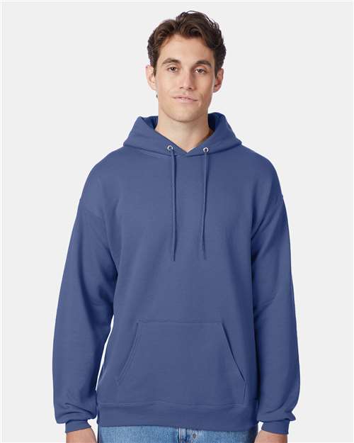 Hanes P170 EcoSmart Hooded Sweatshirt - Denim Blue - model front