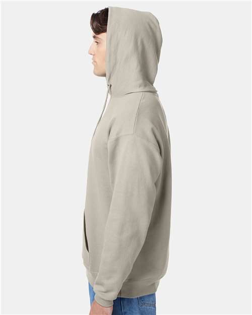 Hanes P170 EcoSmart Hooded Sweatshirt - Sand - model side