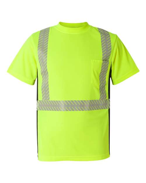 Kishigo 9114-9115 Unisex Premium Black Series Breathable Tape Class 2 T-Shirt - Lime - front