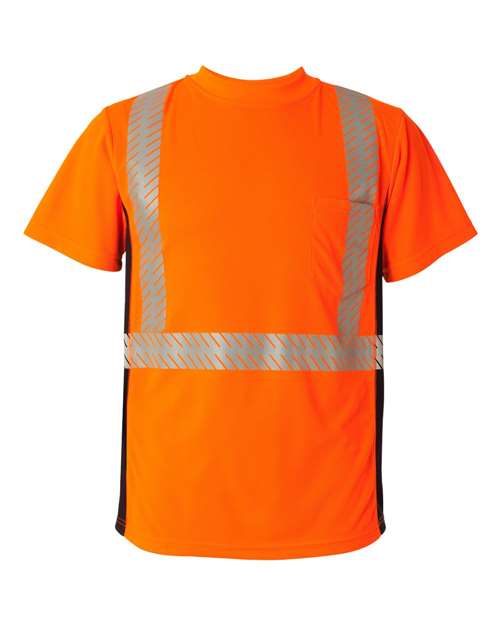Kishigo 9114-9115 Unisex Premium Black Series Breathable Tape Class 2 T-Shirt - Orange - front