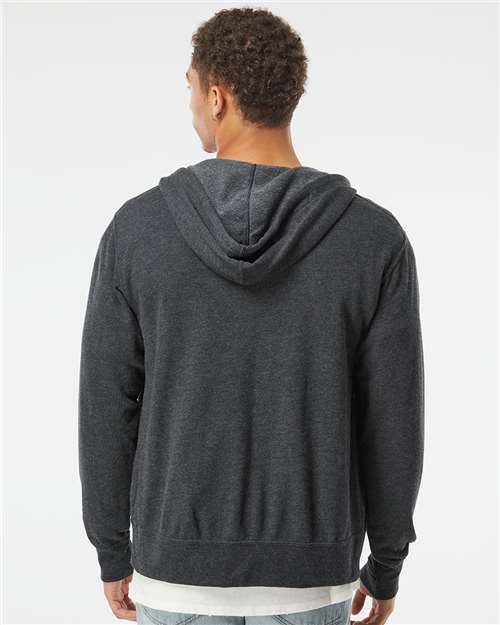 Independent Trading Co. PRM90HTZ Unisex Heathered French Terry Full-Zip Hooded Sweatshirt - Charcoal Heather - model back