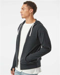 Independent Trading Co. PRM90HTZ Unisex Heathered French Terry Full-Zip Hooded Sweatshirt - Charcoal Heather - model side