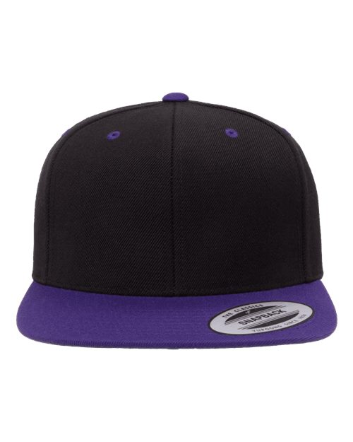 Yupoong 6089M Premium Flat Bill Snapback Cap - Black/ Purple - front