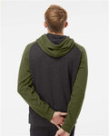 Independent Trading Co. IND40RP Unisex Raglan Hooded Sweatshirt - Charcoal Heather/ Army Heather - model back