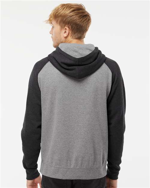 Independent Trading Co. IND40RP Unisex Raglan Hooded Sweatshirt - Gunmetal Heather/ Charcoal Heather - model back