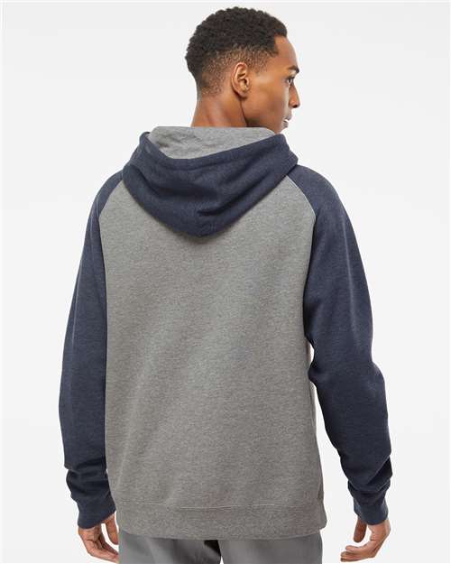Independent Trading Co. IND40RP Unisex Raglan Hooded Sweatshirt - Gunmetal Heather/ Classic Navy Heather - model back