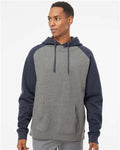 Independent Trading Co. IND40RP Unisex Raglan Hooded Sweatshirt - Gunmetal Heather/ Classic Navy Heather - model front
