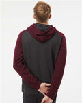 Independent Trading Co. IND40RP Unisex Raglan Hooded Sweatshirt - Charcoal Heather/ Burgundy Heather - model back