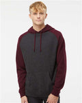 Independent Trading Co. IND40RP Unisex Raglan Hooded Sweatshirt - Charcoal Heather/ Burgundy Heather - model front