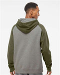 Independent Trading Co. IND40RP Unisex Raglan Hooded Sweatshirt - Gunmetal Heather/ Army Heather - model back