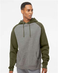 Independent Trading Co. IND40RP Unisex Raglan Hooded Sweatshirt - Gunmetal Heather/ Army Heather - model front