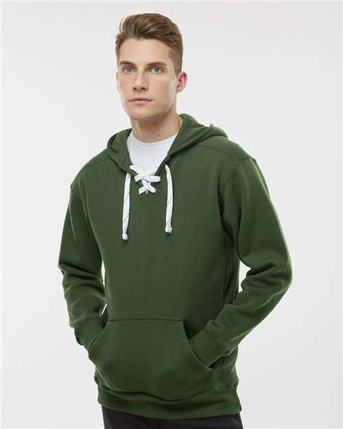 J. America 8830 Men's Sport Lace Hooded Sweatshirt - Forest - model front