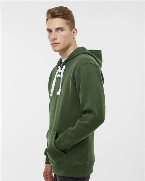 J. America 8830 Men's Sport Lace Hooded Sweatshirt - Forest - model side