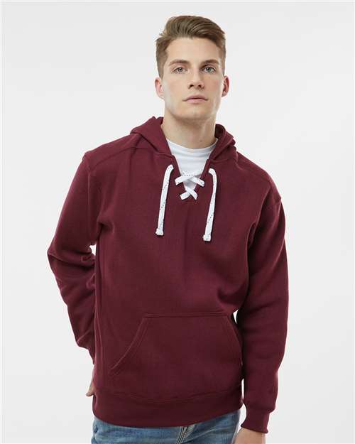 J. America 8830 Men's Sport Lace Hooded Sweatshirt - Maroon - model front