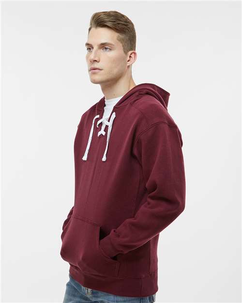 J. America 8830 Men's Sport Lace Hooded Sweatshirt - Maroon - model side