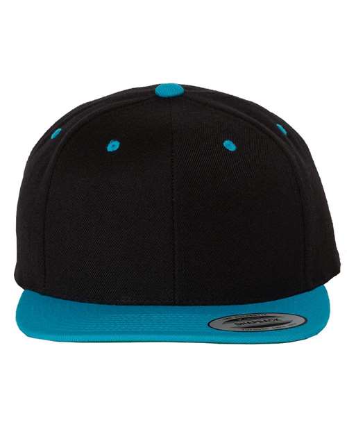 Yupoong 6089M Premium Flat Bill Snapback Cap - Black/ Teal - front