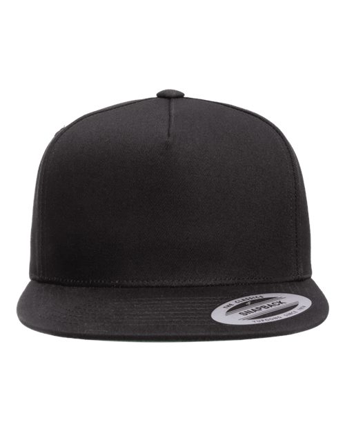 Yupoong 6007 Five-Panel Cotton Twill Snapback Cap - Black - front