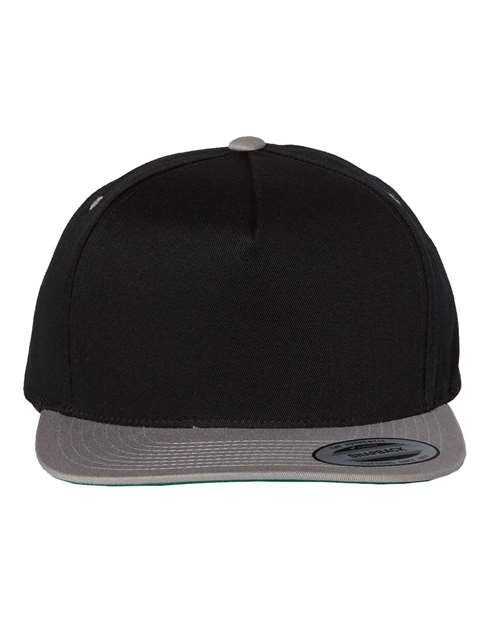 Yupoong 6007 Five-Panel Cotton Twill Snapback Cap - Black/ Grey - front