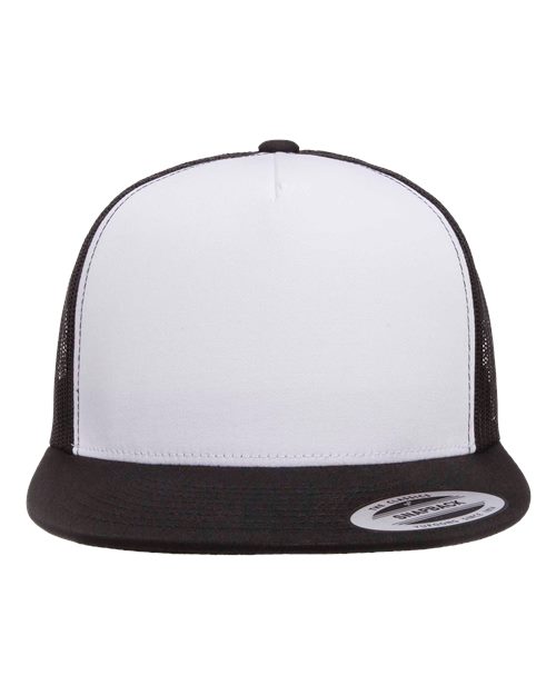 Yupoong 6006 Classic Five-Panel Trucker Cap - Black/ White/ Black - front