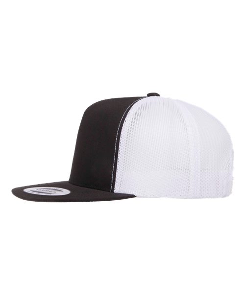 Yupoong 6006 Classic Five-Panel Trucker Cap - Black/ White - side