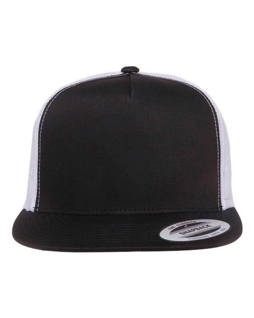 Yupoong 6006 Classic Five-Panel Trucker Cap - Black/ White - front