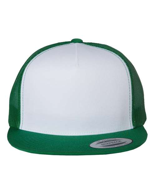 Yupoong 6006 Classic Five-Panel Trucker Cap - Kelly/ White/ Kelly - front
