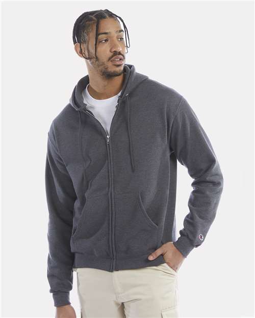 Champion S800 Powerblend Full-Zip Hooded Sweatshirt - Charcoal Heather - model front