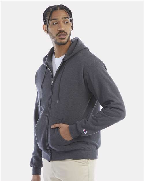 Champion S800 Powerblend Full-Zip Hooded Sweatshirt - Charcoal Heather - model side