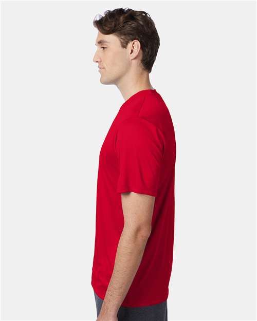 Hanes 4820 Unisex Cool DRI Performance T-Shirt - Deep Red - model side
