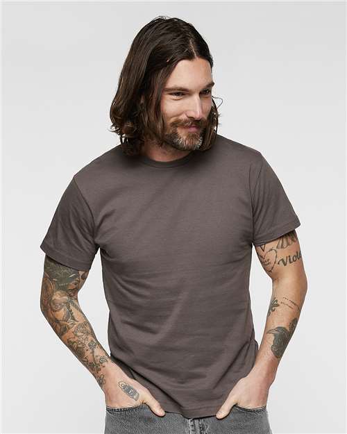 LAT 6901 Unisex Fine Jersey Tee - Charcoal - model front