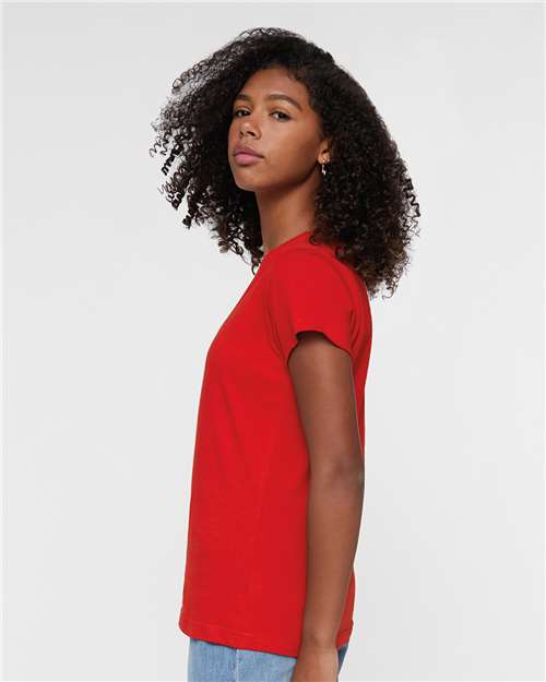 LAT 3516 Women's Fine Jersey Tee - Red - model side